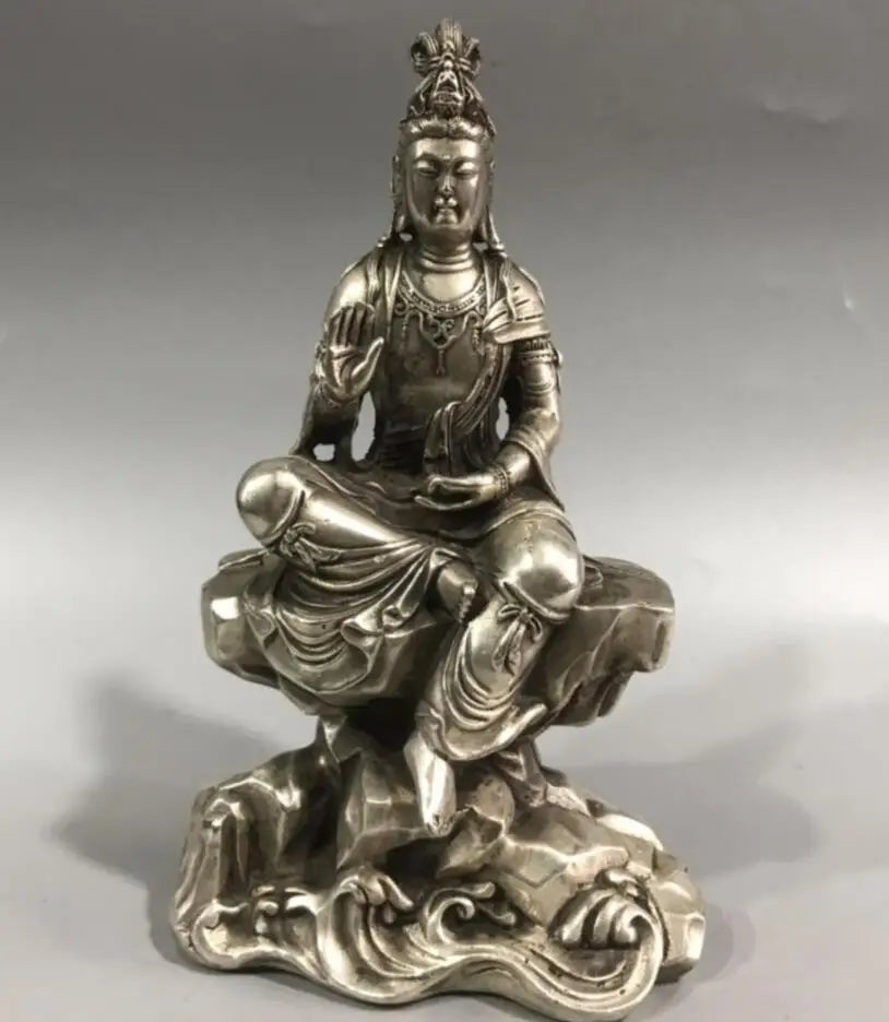 China White copper Goddess of mercy Buddha crafts statue