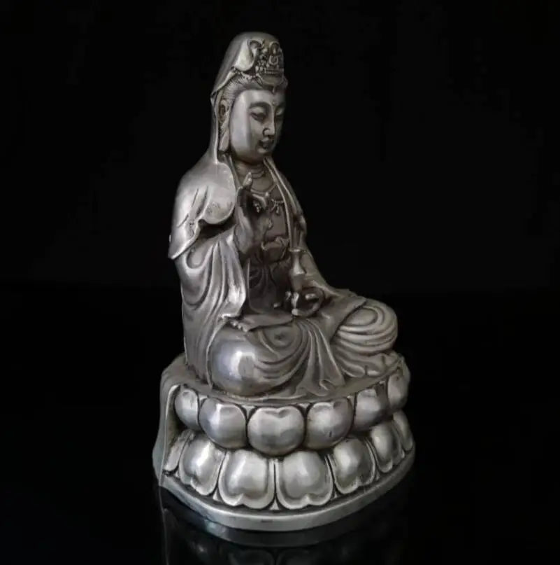 China White copper Guanyin bodhisattva Buddha crafts statue