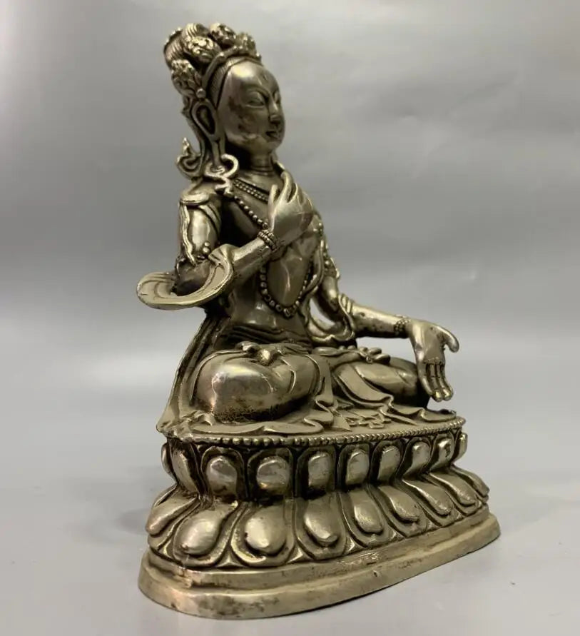 China White copper Guanyin bodhisattva Buddha crafts statue