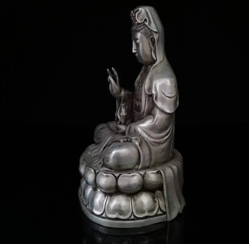 China White copper Guanyin bodhisattva Buddha crafts statue
