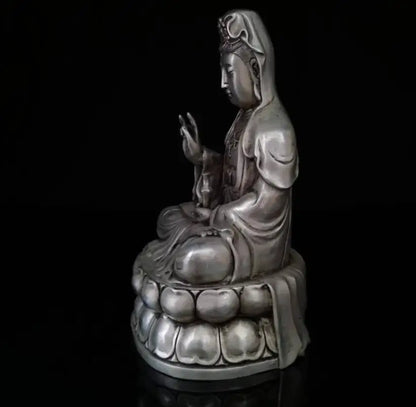 China White copper Guanyin bodhisattva Buddha crafts statue