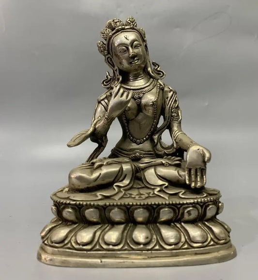 China White copper Guanyin bodhisattva Buddha crafts statue