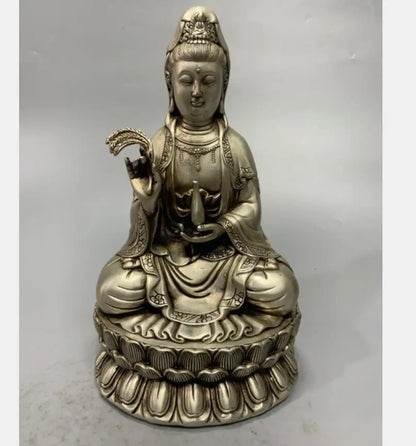 China White copper Guanyin bodhisattva crafts statue