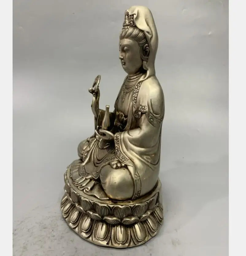 China White copper Guanyin bodhisattva crafts statue