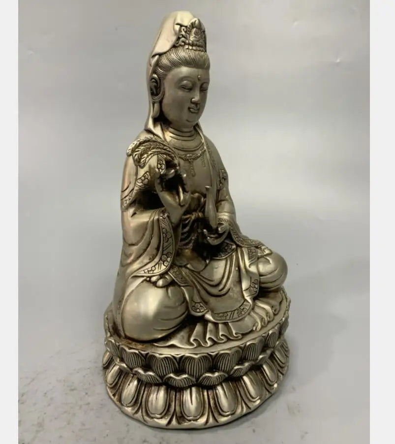 China White copper Guanyin bodhisattva crafts statue