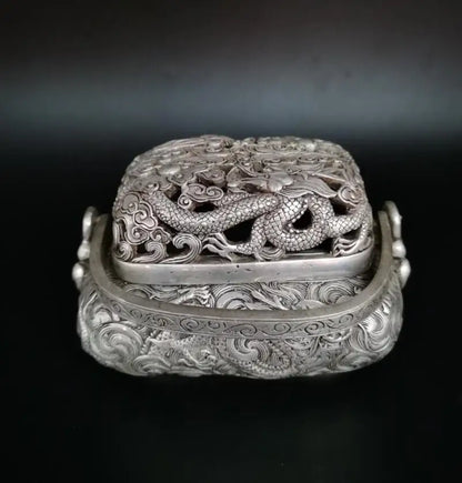 China White copper Hollow out dragon Incense burner crafts statue