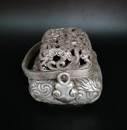 China White copper Hollow out dragon Incense burner crafts statue