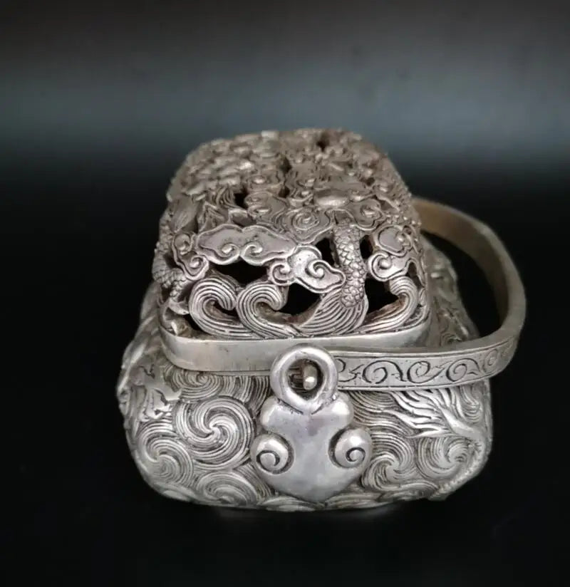 China White copper Hollow out dragon Incense burner crafts statue