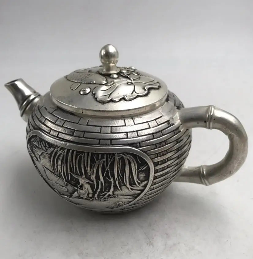 China White copper Jiang Ziya fishing teapot crafts statue