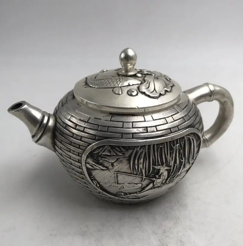 China White copper Jiang Ziya fishing teapot crafts statue