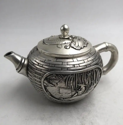 China White copper Jiang Ziya fishing teapot crafts statue