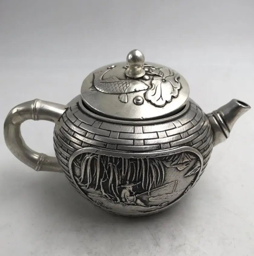 China White copper Jiang Ziya fishing teapot crafts statue