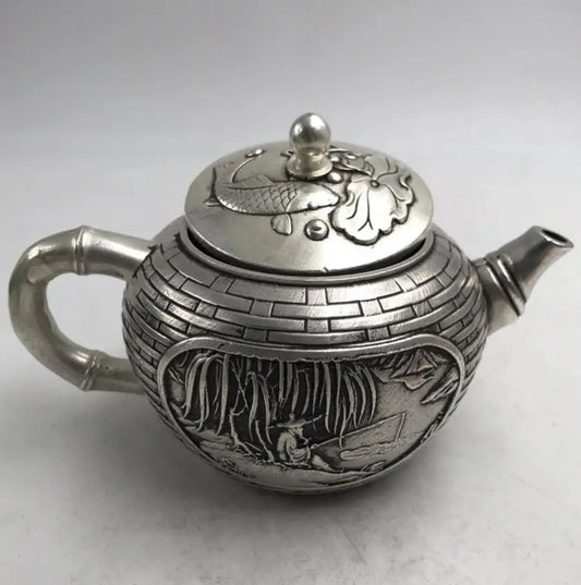 China White copper Jiang Ziya fishing teapot crafts statue