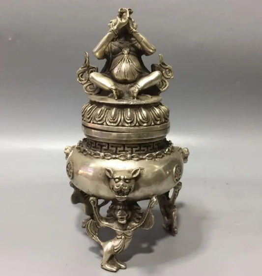China White copper King kong Buddha incense furnace crafts statue