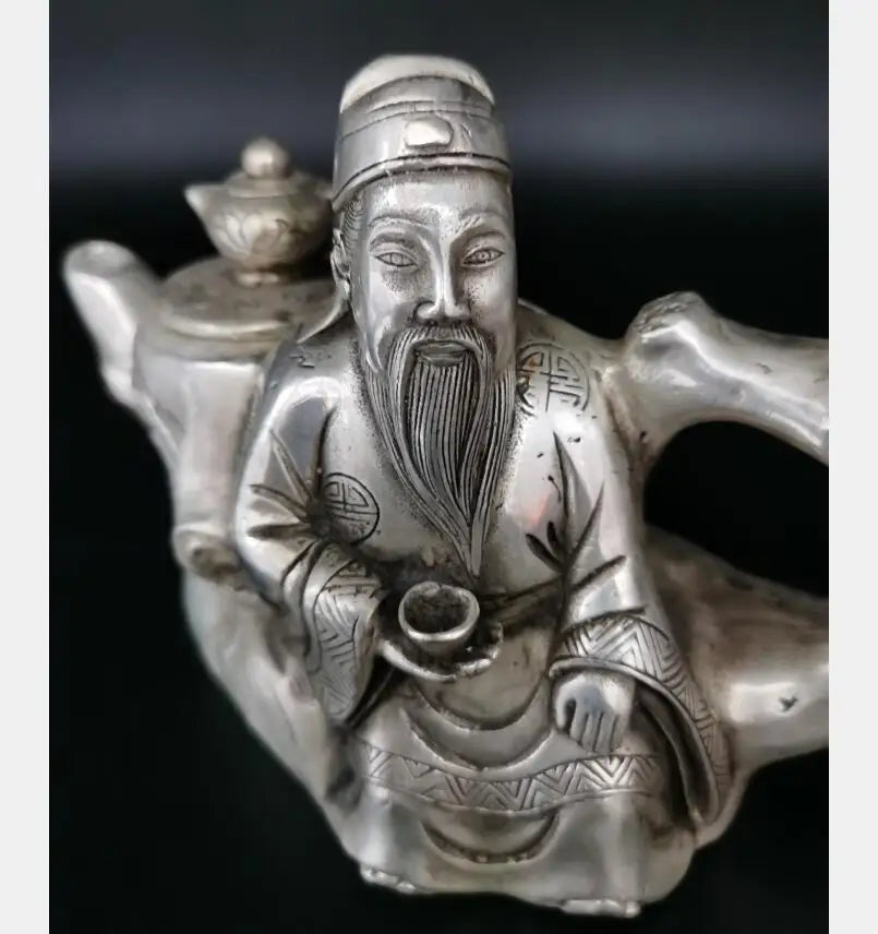 China White copper Li bai drunk teapot crafts statue