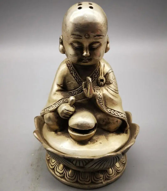 China White copper Little monk Incense burner crafts statue