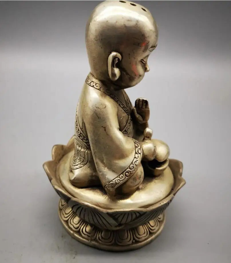 China White copper Little monk Incense burner crafts statue