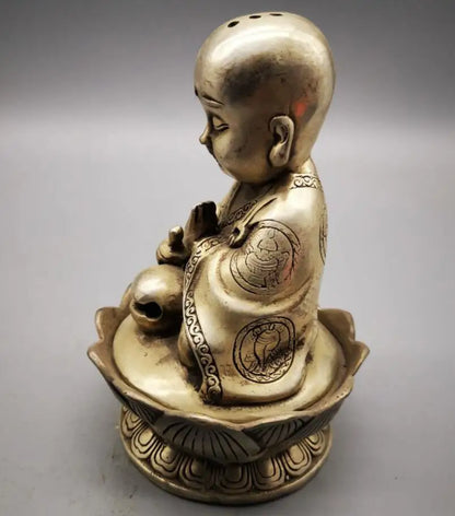 China White copper Little monk Incense burner crafts statue