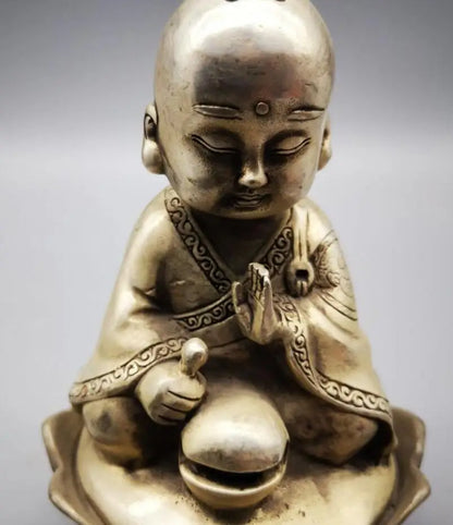 China White copper Little monk Incense burner crafts statue