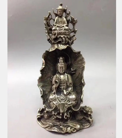China White copper Lotus leaf Goddess of mercy Buddha crafts statue