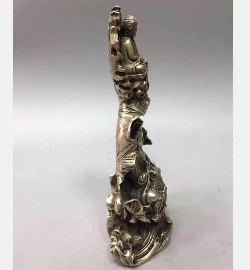 China White copper Lotus leaf Goddess of mercy Buddha crafts statue