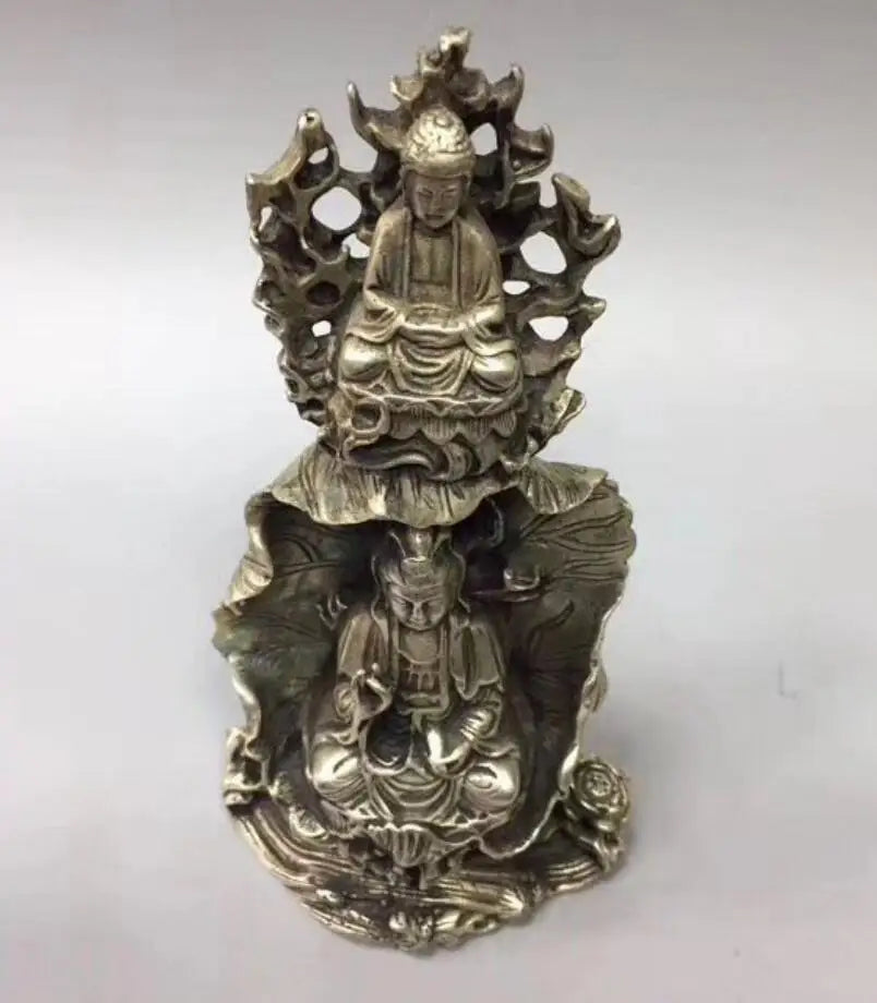 China White copper Lotus leaf Goddess of mercy Buddha crafts statue