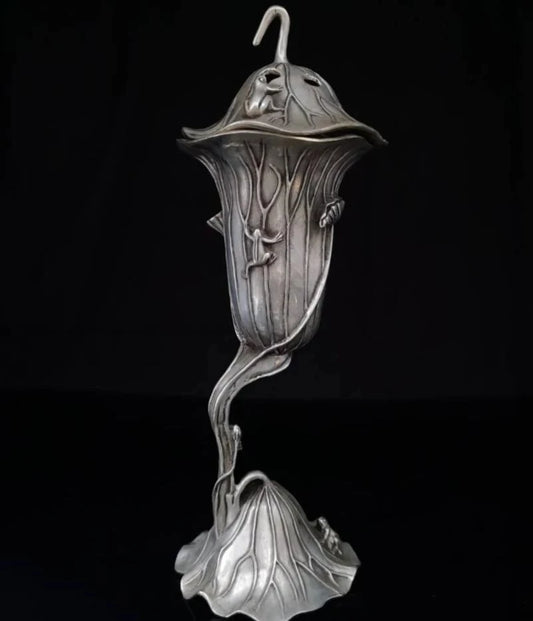 China White copper Lotus leaf frog Incense burner crafts statue