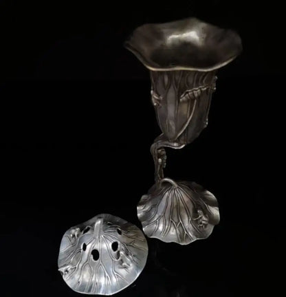 China White copper Lotus leaf frog Incense burner crafts statue
