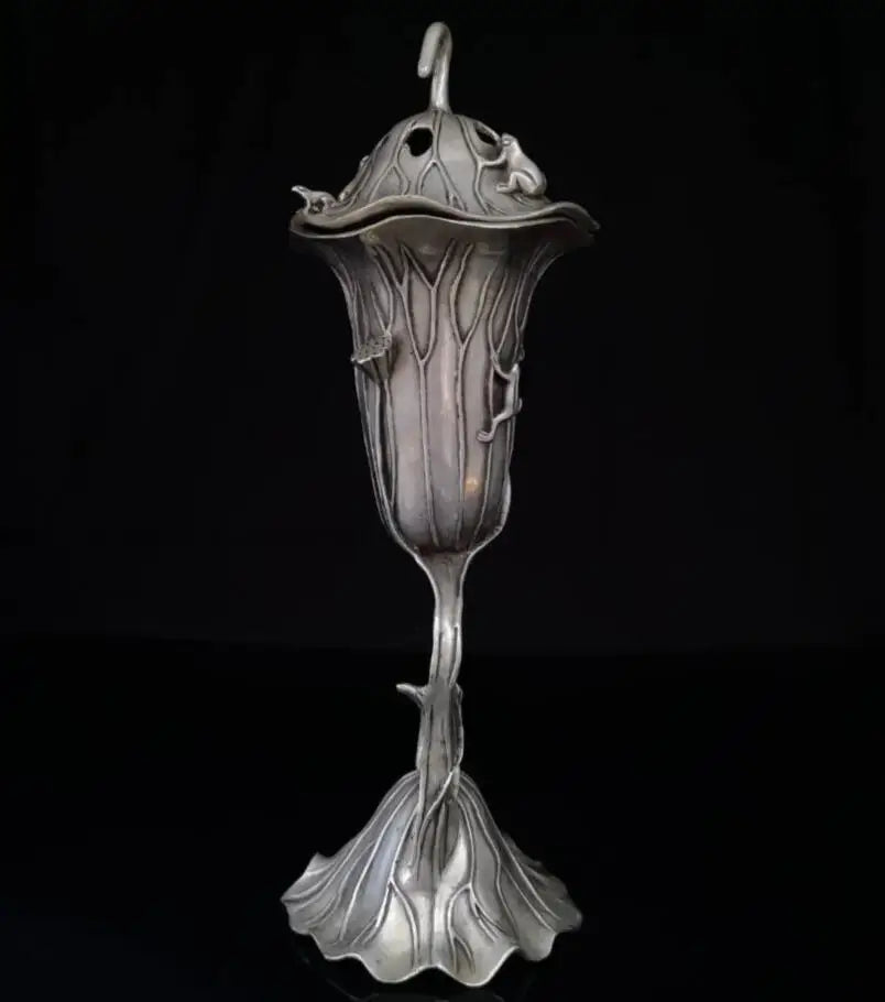 China White copper Lotus leaf frog Incense burner crafts statue