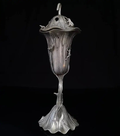China White copper Lotus leaf frog Incense burner crafts statue