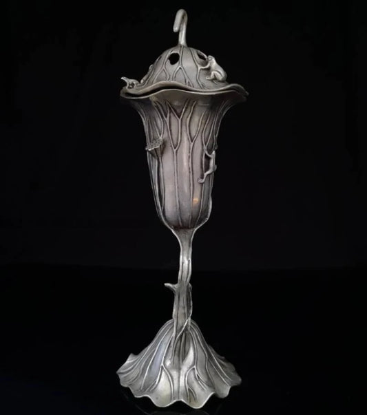China White copper Lotus leaf frog Incense burner crafts statue