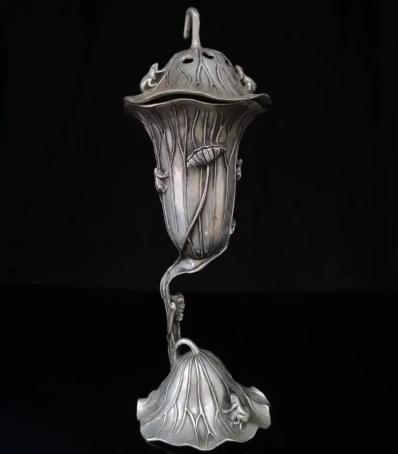 China White copper Lotus leaf frog Incense burner crafts statue