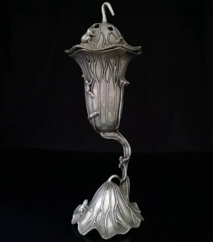 China White copper Lotus leaf frog Incense burner crafts statue