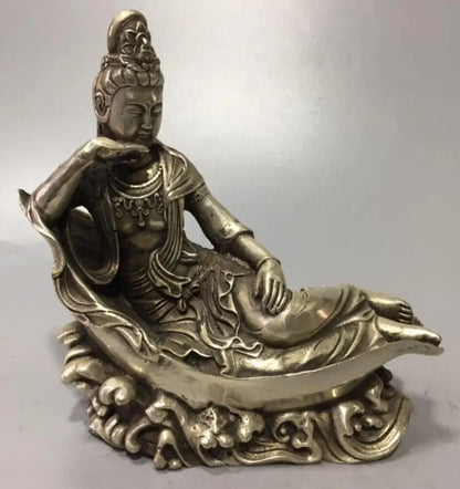 China White copper Lying Goddess of mercy Buddha crafts statue