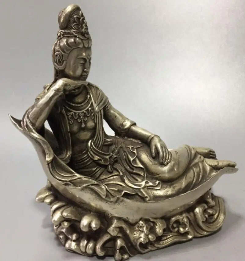 China White copper Lying Goddess of mercy Buddha crafts statue