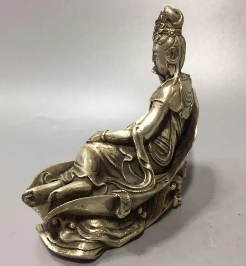 China White copper Lying Goddess of mercy Buddha crafts statue