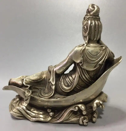 China White copper Lying Goddess of mercy Buddha crafts statue