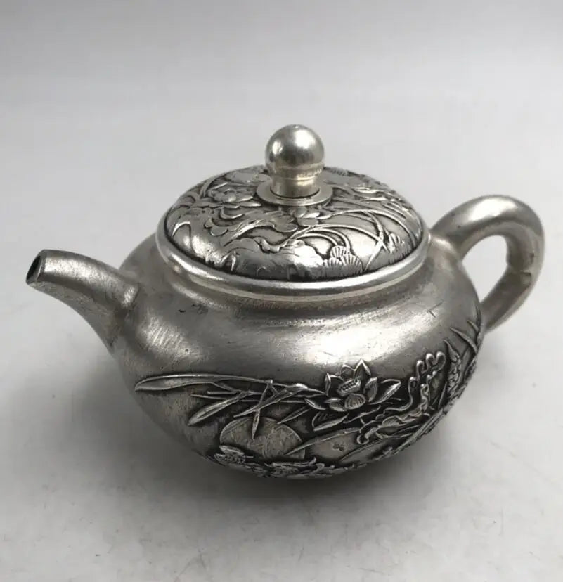 China White copper Mandarin duck teapot crafts statue