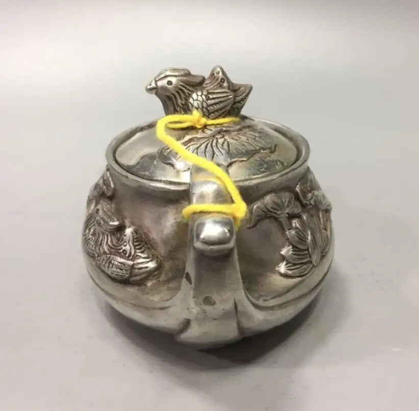 China White copper Mandarin duck teapot crafts statue