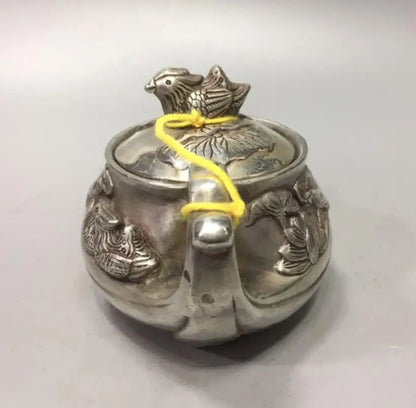 China White copper Mandarin duck teapot crafts statue