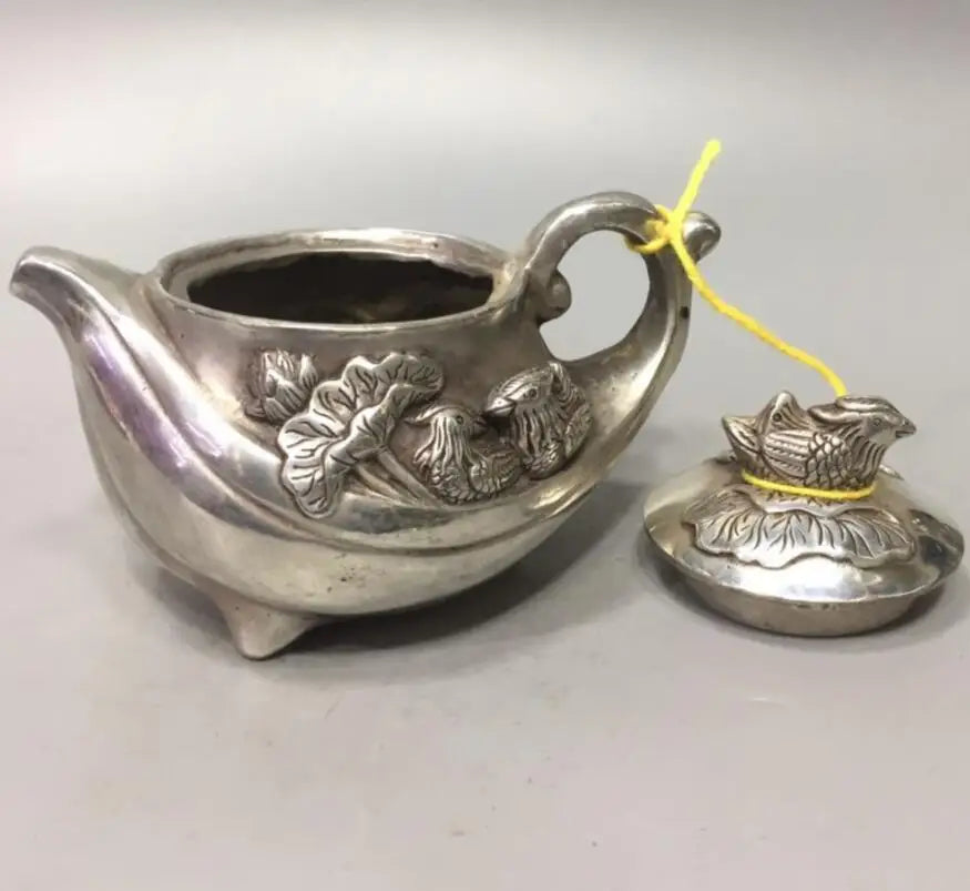 China White copper Mandarin duck teapot crafts statue