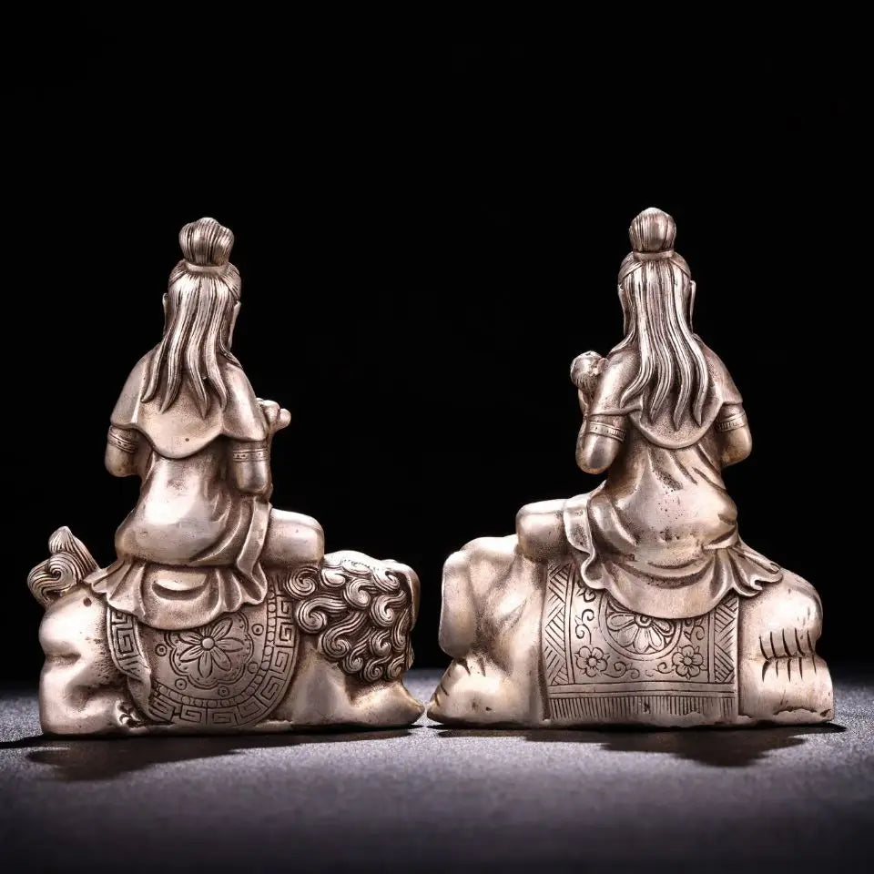 China White copper Manjusri Guanyin and Samantabhadra Guanyin Home Decor crafts statue