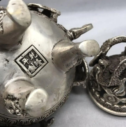 China White copper Nine dragons incense burner crafts statue