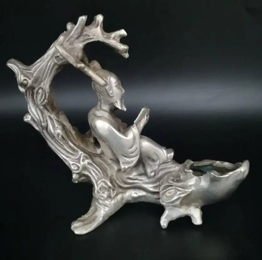 China White copper Old man Under tree look book crafts statue