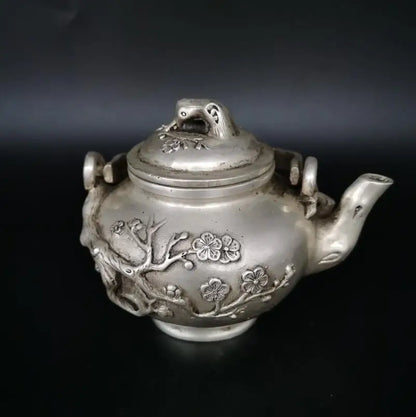 China White copper Plum flower teapot crafts statue