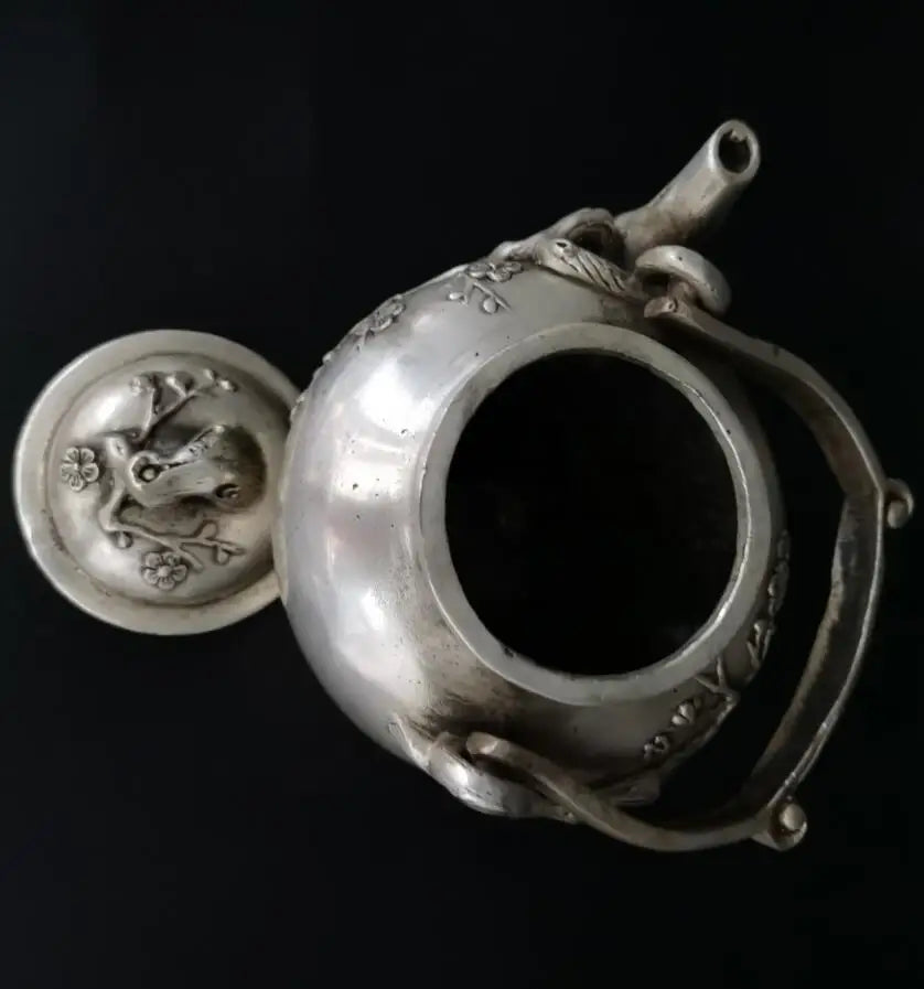 China White copper Plum flower teapot crafts statue