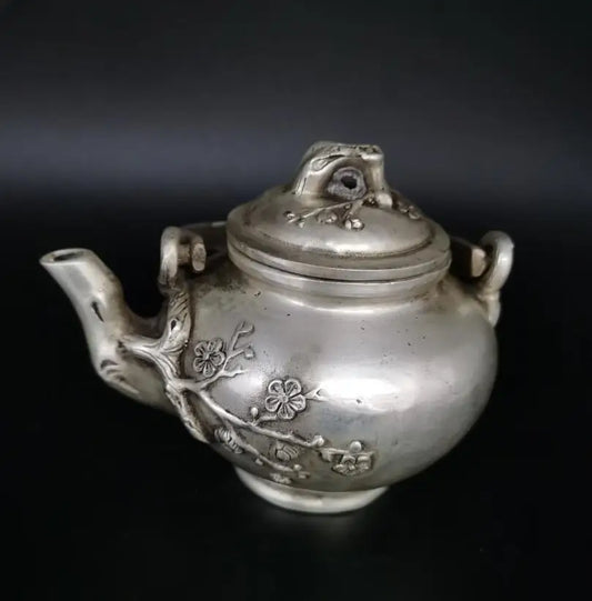China White copper Plum flower teapot crafts statue