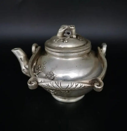 China White copper Plum flower teapot crafts statue