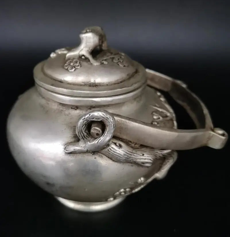 China White copper Plum flower teapot crafts statue