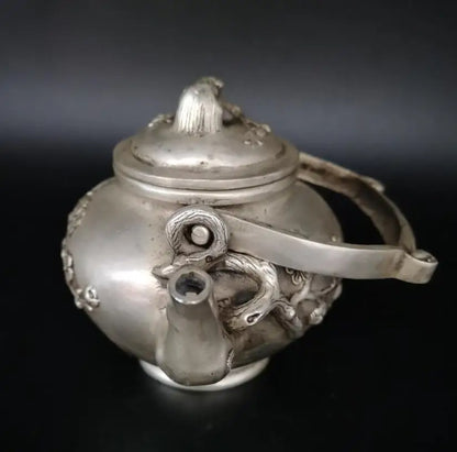 China White copper Plum flower teapot crafts statue